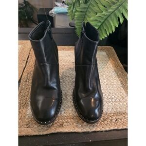 Paul Green Womens Stella US 8.5 Black Leather Ankle Boots Mini Studs Detail